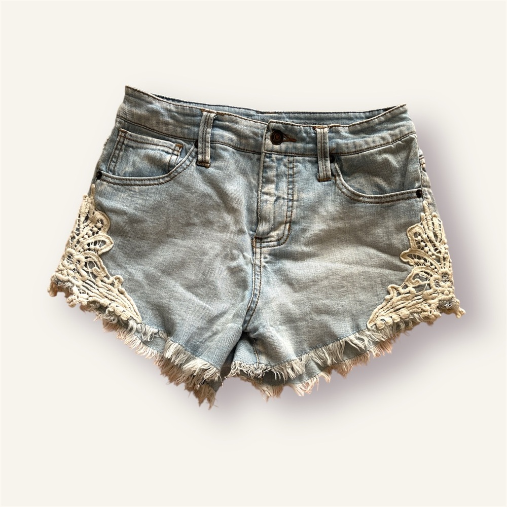 Mossimo Supply Co Blue Jean Shorts with Lace Trim